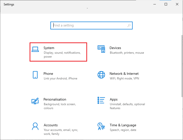 Deschideți Setări și faceți clic pe Sistem. Remediați eroarea 0x80070718 în Windows 10