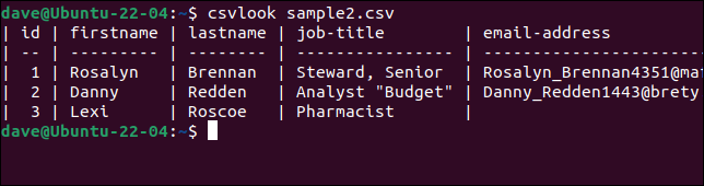 csvlook正确解析麻烦的CSV