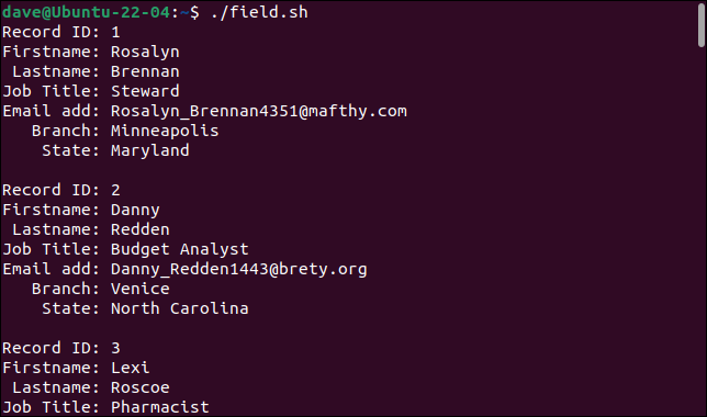由 field.sh 脚本解析的 CSV 文件。