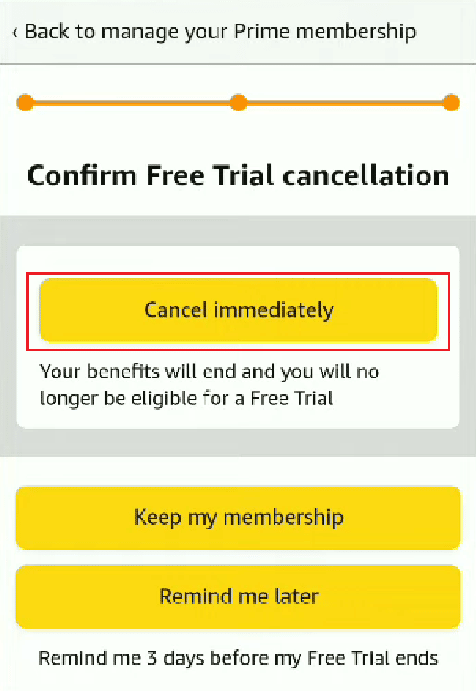 Tocca Annulla immediatamente