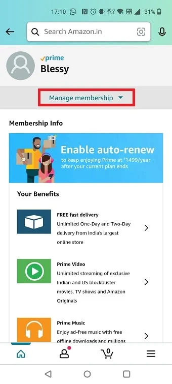 Tocca Gestisci abbonamento | Come annullare Amazon FreeTime senza dispositivo | Addebito Amazon FreeTime su carta di credito