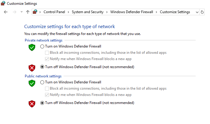 desativar o firewall do windows defender não recomendado