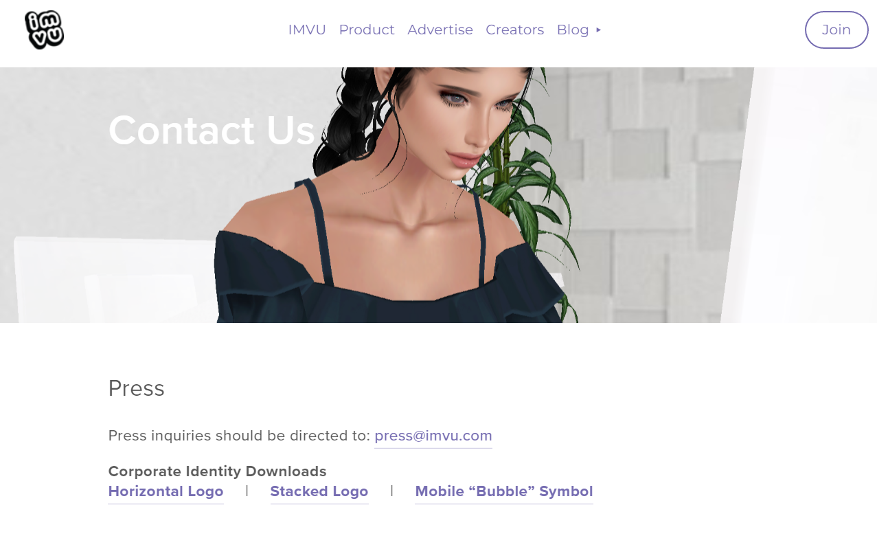 Página de contacto de IMVU