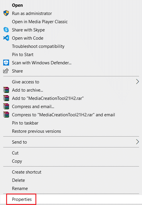 faceți clic dreapta pe instrumentul de creare Windows Media și selectați proprietăți. Remediați codul de eroare 0x80070456 0xa0019 în Windows 10