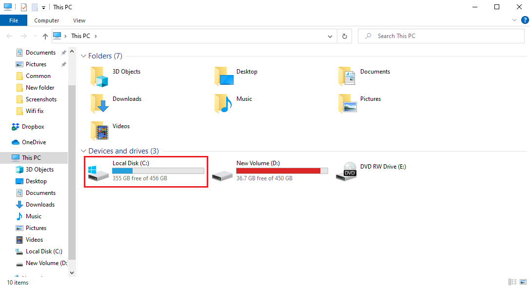 Faceți dublu clic pe unitatea rădăcină, în general, pe unitatea C. Remediați codul de eroare 0x80070456 0xa0019 în Windows 10