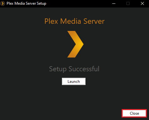 fechar a configuração do servidor de mídia plex