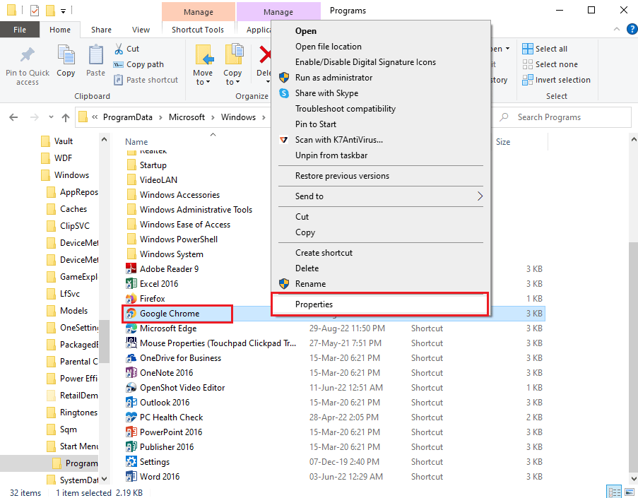 Clique com o botão direito do mouse no atalho do Google Chrome e clique na opção Propriedades | Como corrigir o App Plex TV não consegue se conectar ao problema com segurança