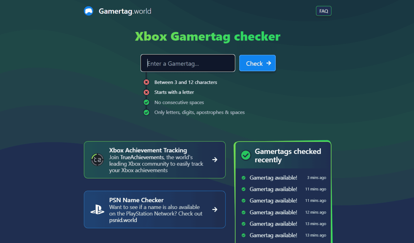 Sito Web Xbox Gamertag Checker