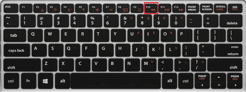 appuyez sur la touche F10 de votre clavier