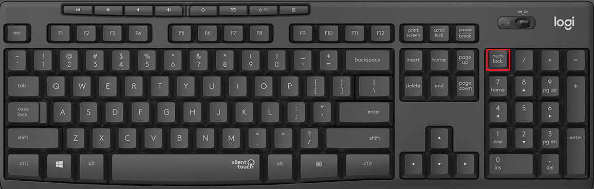 ative o Num Lock no teclado Logitech pressionando a tecla Num Lock do lado direito, acima do Numpad | Como desativar o bloqueio de número do teclado Logitech