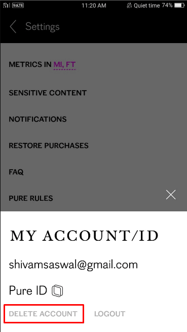 Nel menu a discesa IL MIO ACCOUNT/ID, fai clic sull'opzione ELIMINA ACCOUNT.