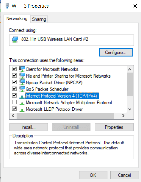 Ağ İletişimi bölümünde İnternet Protokolü Sürüm 4'ü (TCP/IPv4) arayın