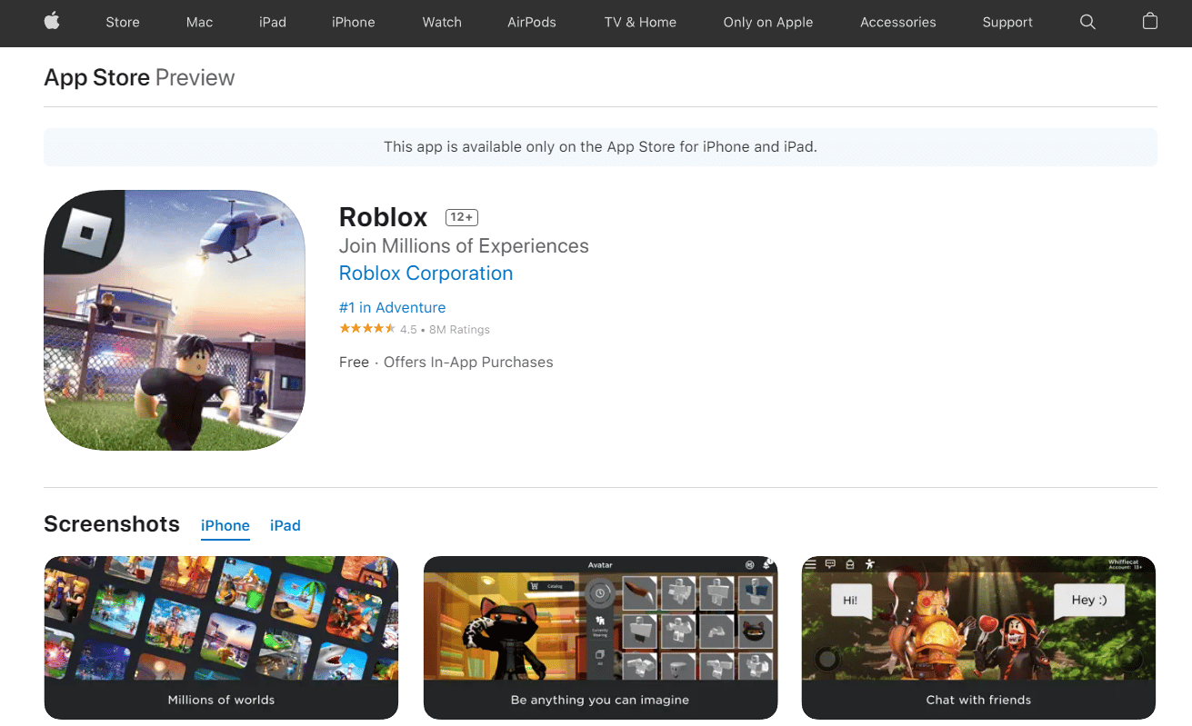 App Store di Roblox