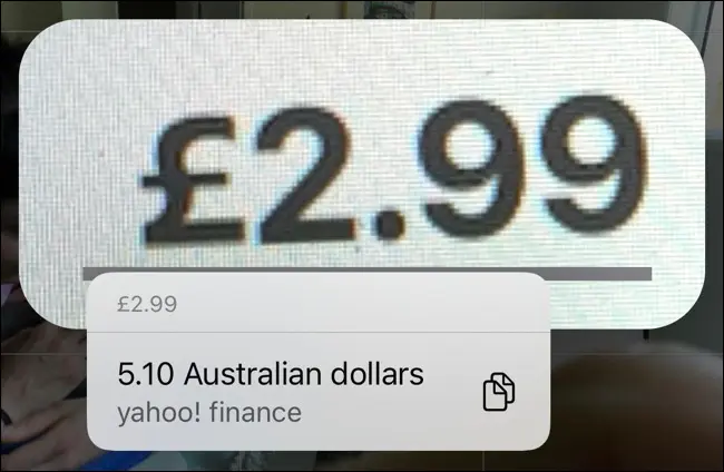iOS 16 でカメラを使用して通貨を換算する