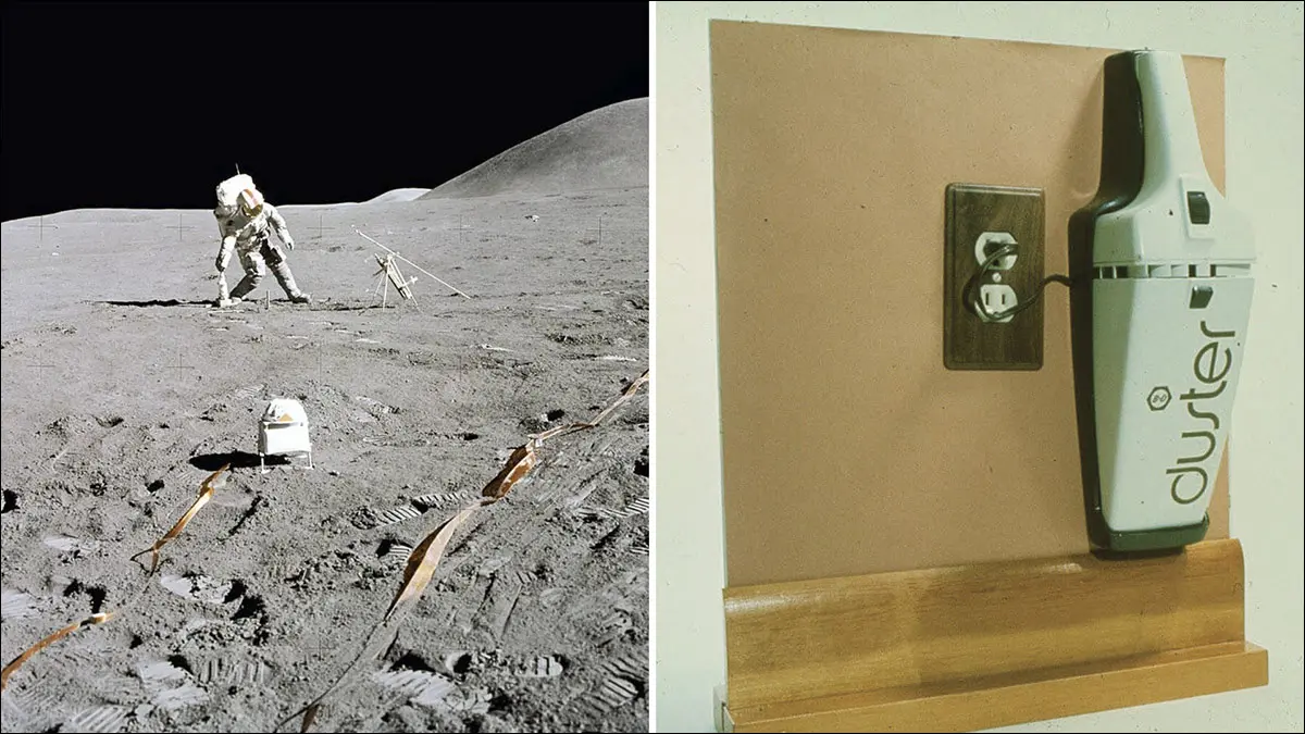 Ay matkabı kullanan bir astronot ve aynı motor teknolojisiyle mümkün kılınan DustBuster.