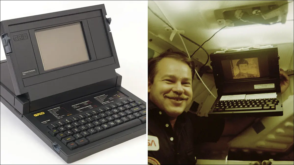 Bir müze koleksiyonundan ve uzaydan GRiD Compass dizüstü bilgisayarına bir örnek.