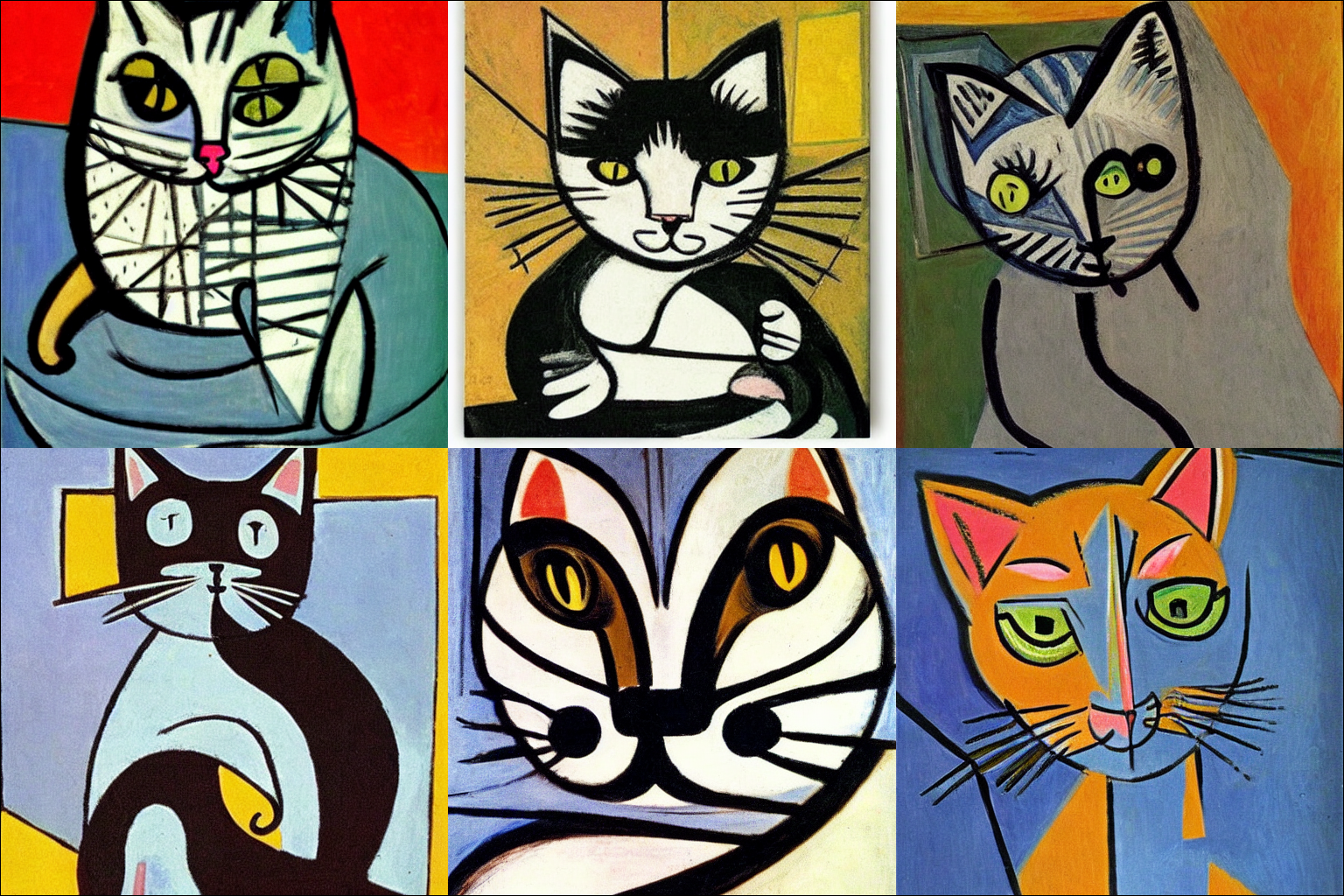 แมว 6 ตัวดังภาพ Stable Diffusion Picasso น่าจะวาดไว้