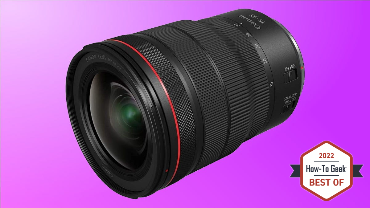 Canon RF 15-35mm F2.8 L IS USM su sfondo viola
