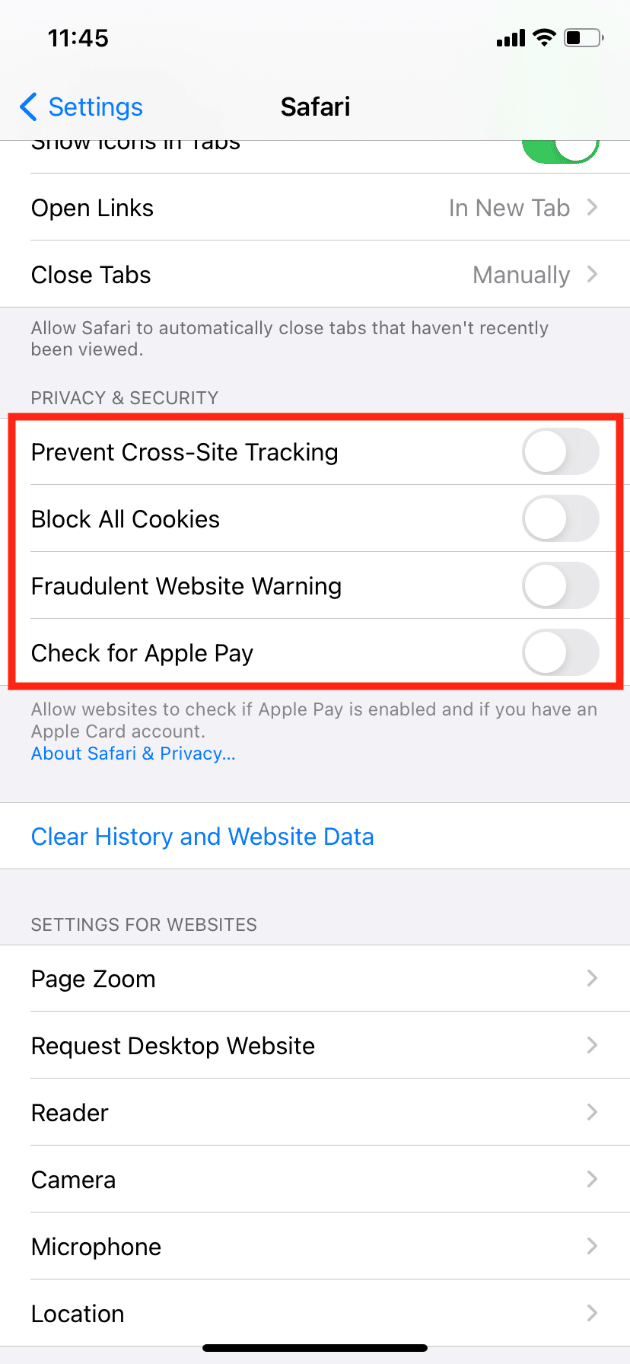Włącz przełączniki dla wszystkich opcji w sekcji PRYWATNOŚĆ I BEZPIECZEŃSTWO. Jak sprawdzić, czy Twój iPhone ma wirusa?