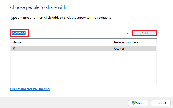 ajouter tout le monde dans le fichier de partage avec la fenêtre. Correction de l'erreur d'installation OBS dans Windows 10