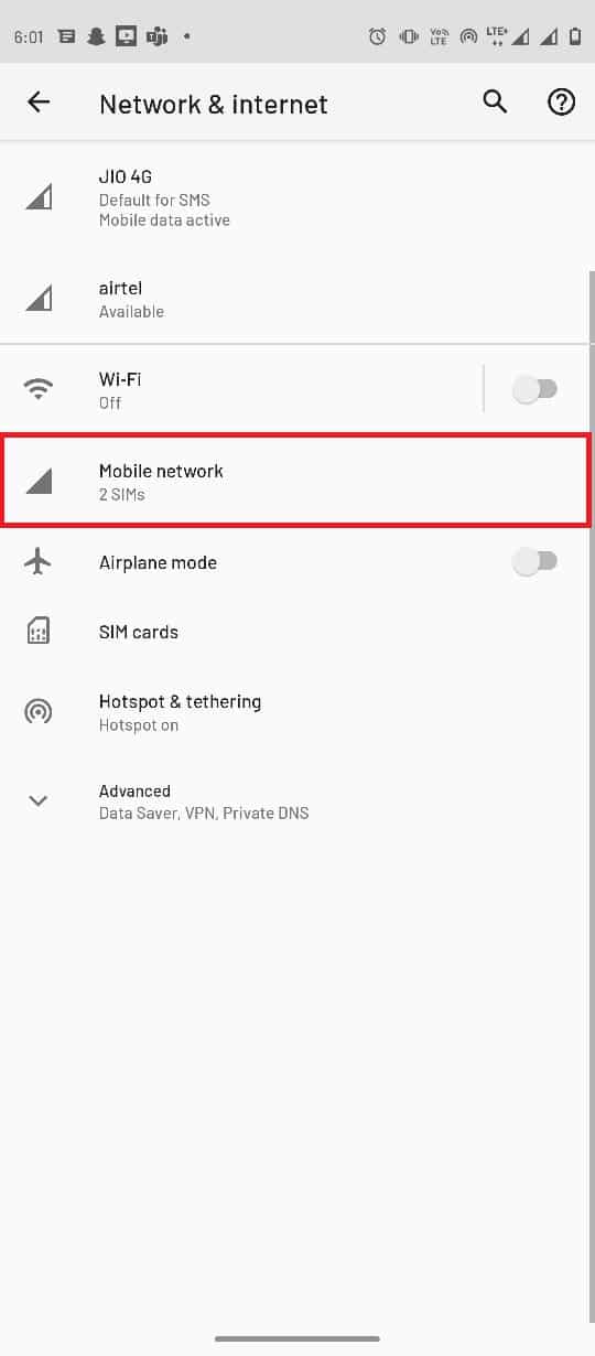 Appuyez sur Réseau mobile