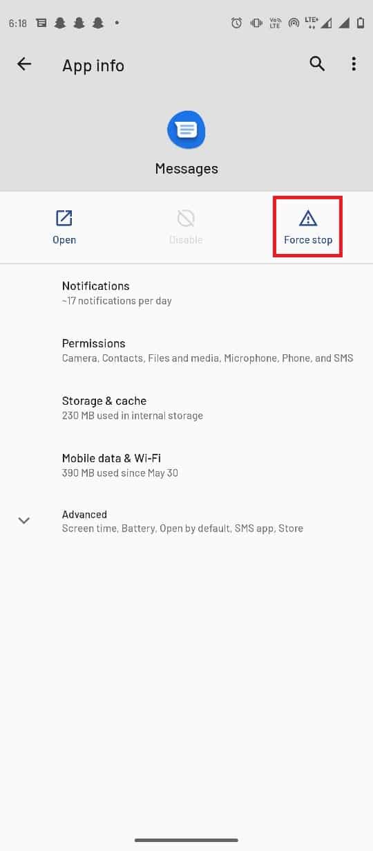 appuyez sur Forcer l'arrêt. Correction de l'impossibilité d'envoyer un message à de nombreux messages multimédia non envoyés