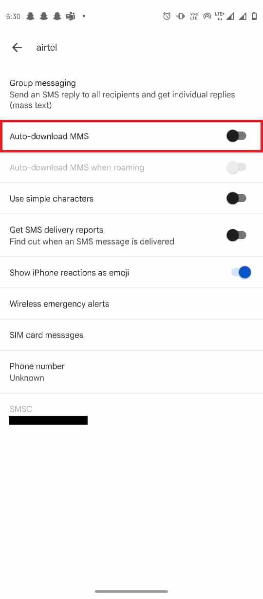 désactiver le paramètre de téléchargement automatique des MMS