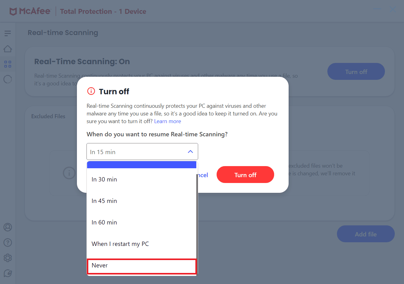 McAfee'yi Tamamen Devre Dışı Bırakın