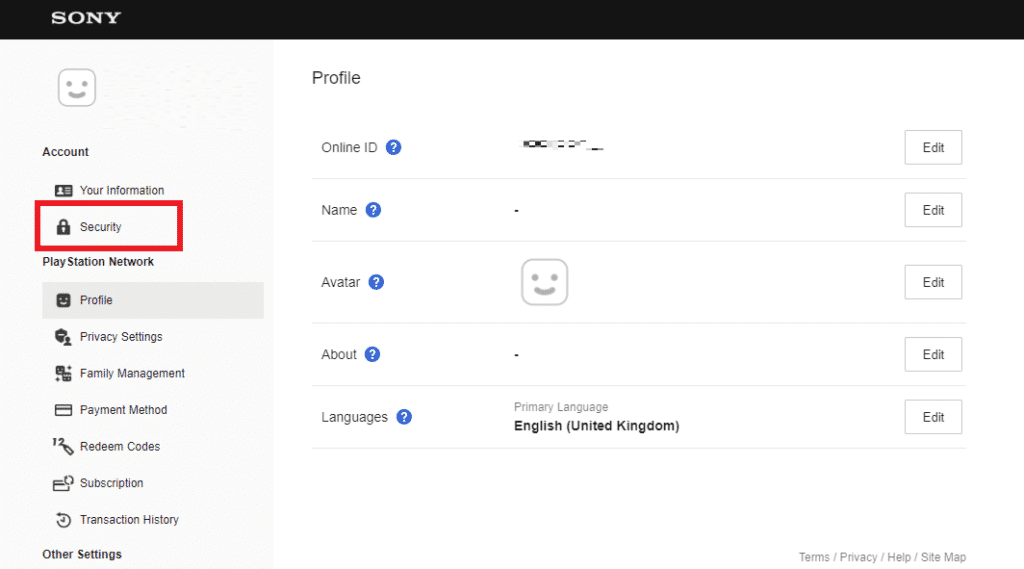 [アカウント] の下の [セキュリティ] オプションをクリックします。 PlayStationですべてのデバイスからサインアウトする方法