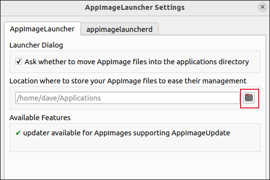 Главный экран AppImageLauncher