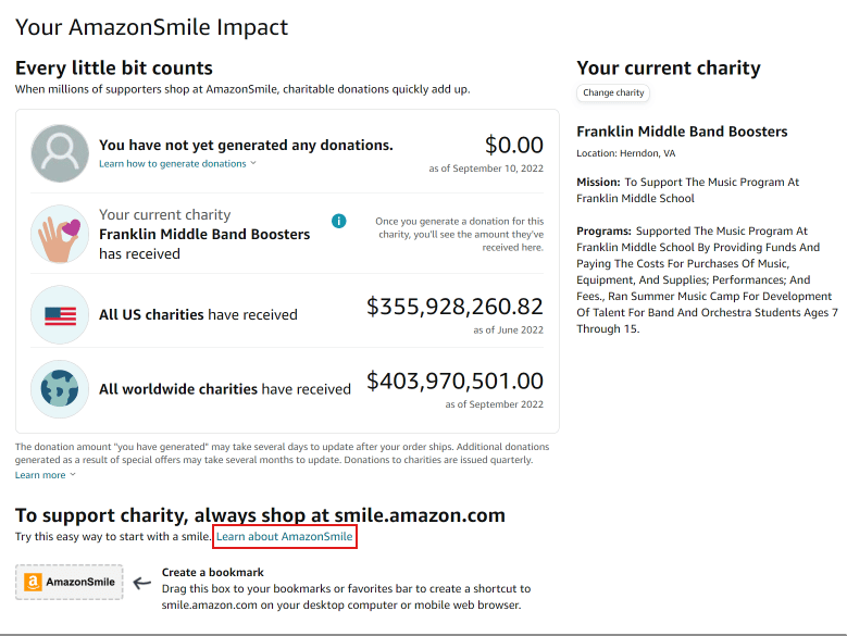 單擊了解 AmazonSmile。