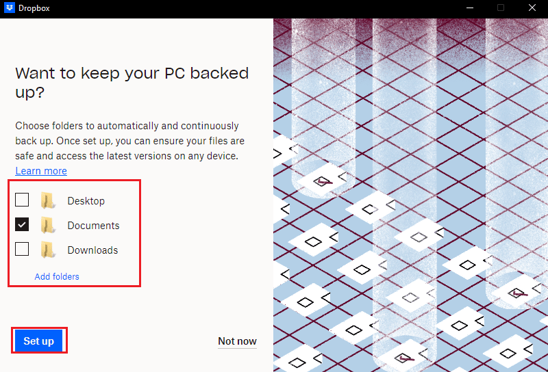 choisissez les dossiers et cliquez sur le bouton Configurer