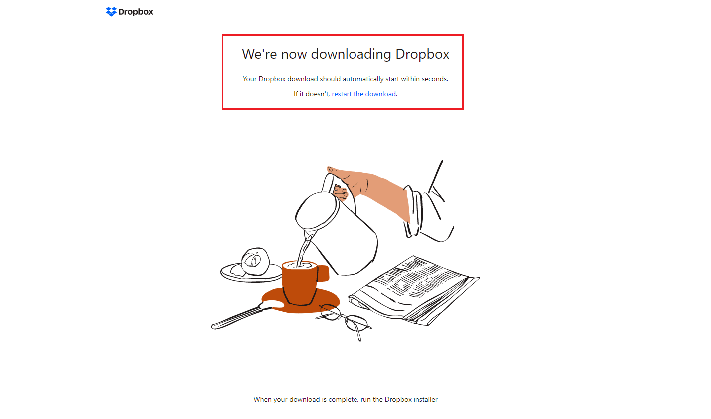 Page de téléchargement Dropbox. Comment résoudre l'erreur 413 de Dropbox com dans Windows 10