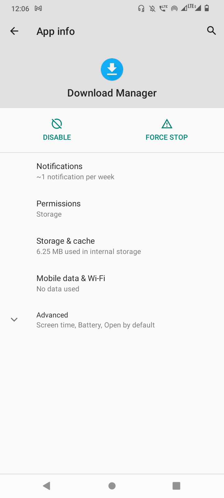 detalles de la aplicación del administrador de descargas. Maneras de arreglar actualmente no se puede descargar en Android