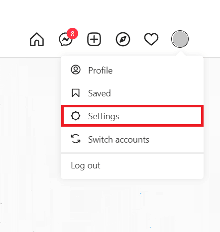 Fai clic sul tuo profilo e quindi scegli l'opzione Impostazioni dal menu a discesa. | Cosa succede quando disattivi Instagram?