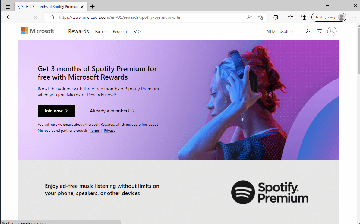 Microsoft Rewards で無料の Spotify プレミアム