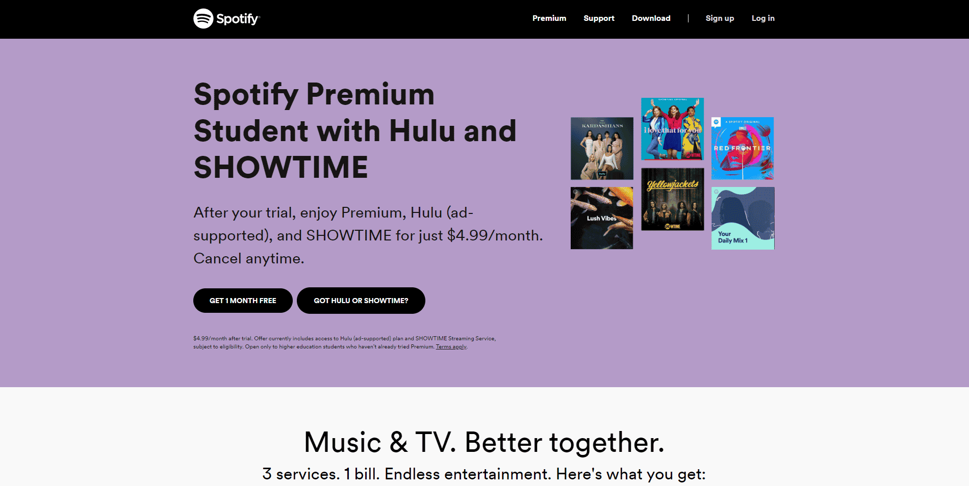 Spotify Premium for Student ページ