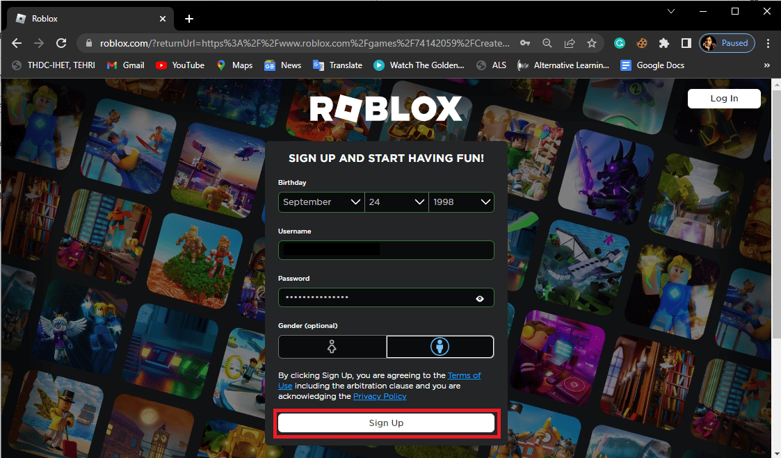 Fai clic sul pulsante Iscriviti per creare il tuo account e segui le istruzioni sullo schermo per verificare i tuoi dettagli. Correggi il codice di errore Roblox 103 su Xbox One