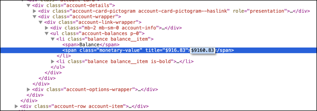 Safari の要素の検査機能を使用して編集されている HTML
