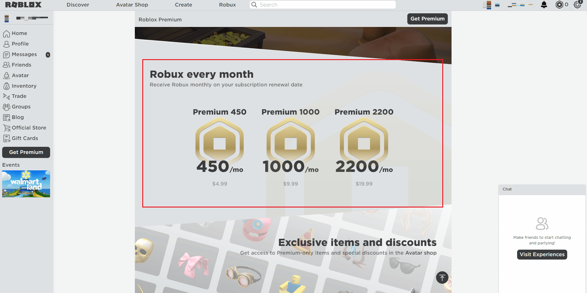 Страница членства в Roblox Premium