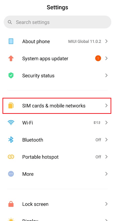 SIM 카드 및 모바일 네트워크를 탭하세요.