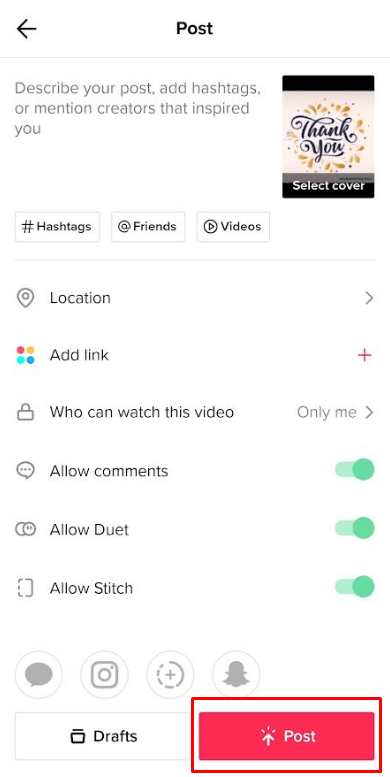 點擊發布。 |如何合併兩個 TikTok 草稿 |將兩個 TikTok 視頻放在一起
