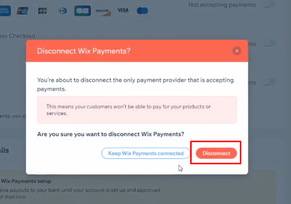 จากนั้นคลิกที่ Disconnect ภายใต้ข้อความแจ้งเตือน Disconnect Payment