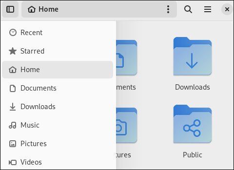 Il browser dei file con la barra laterale "nascosta" è stato nuovamente visualizzato