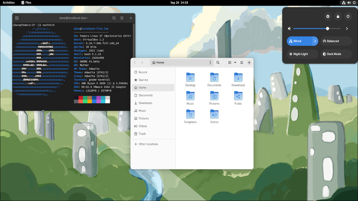 Рабочий стол Fedora 37 GNOME