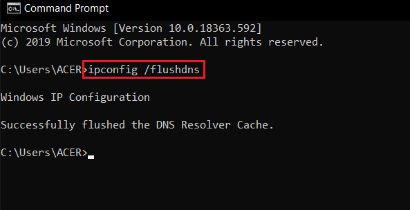 cmd 또는 명령 프롬프트의 ipconfig에서 flushdns 명령을 실행하십시오.