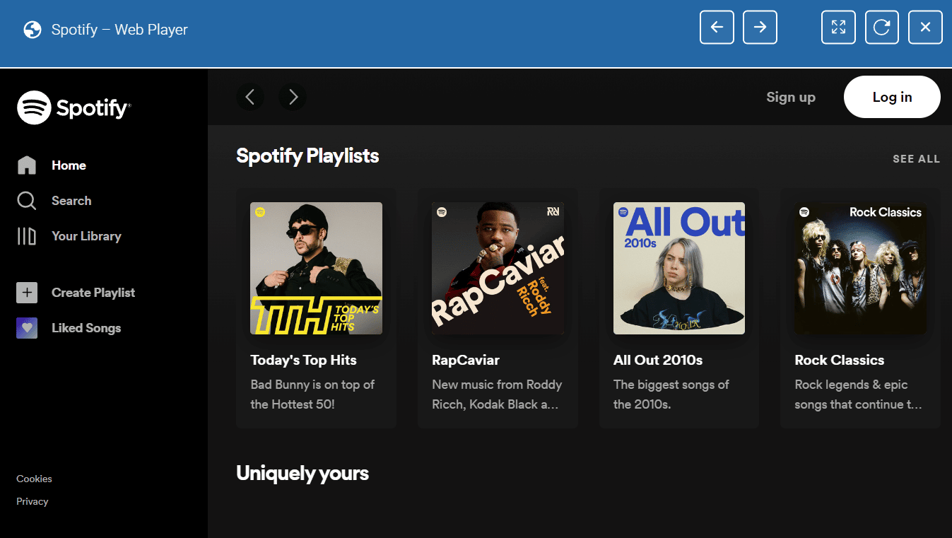 انتظر بضع لحظات حتى يتم تحميل صفحة Spotify Web Player | ما تطبيقات الموسيقى التي تم إلغاء حظرها في المدرسة؟ | افتح Spotify على جهاز Chromebook للمدرسة