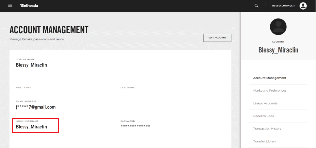 В разделе LOGIN USERNAME вы найдете свой Bethesda ID.