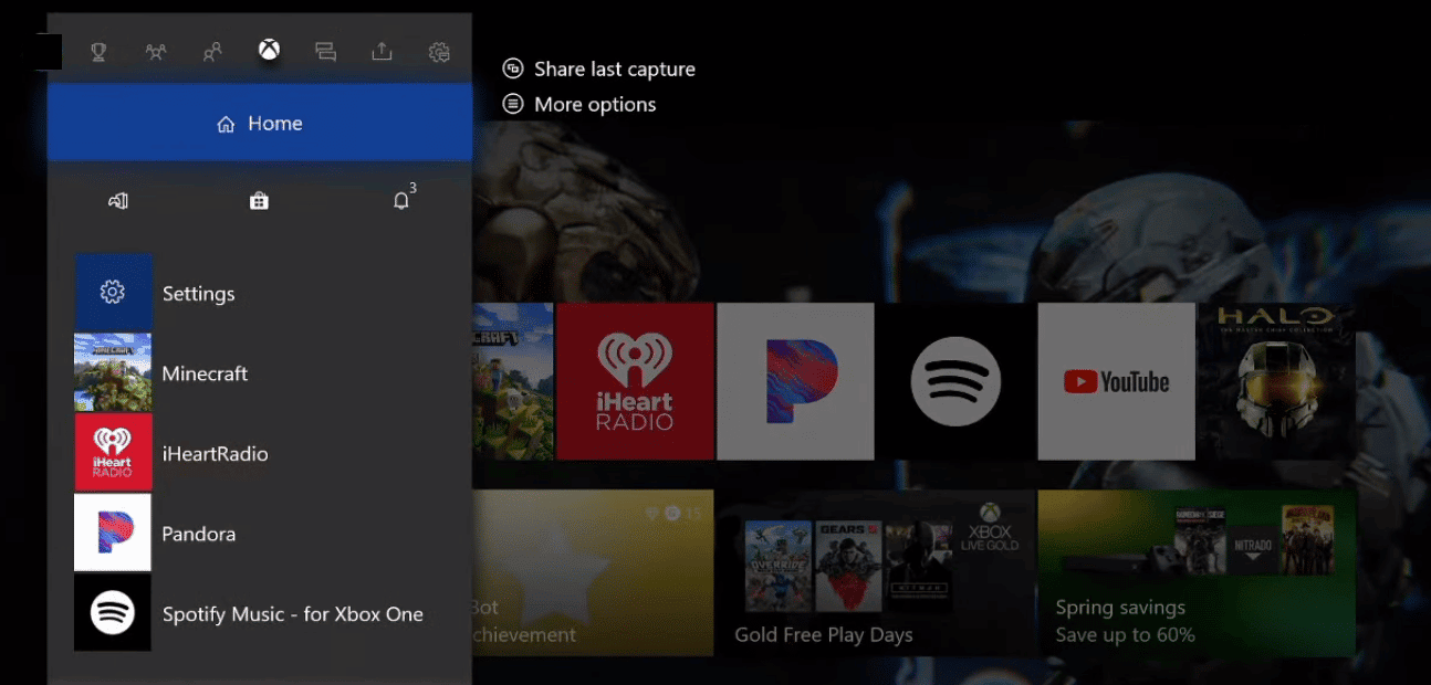 Pressione o botão Xbox no seu controle Xbox para abrir o menu inicial