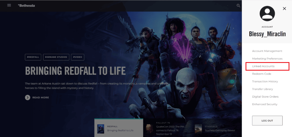 [リンクされたアカウント] をクリックします。 Bethesda アカウントを削除する方法